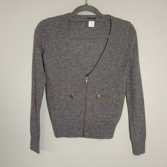 J. Crew dark charcoal gray wool cashmere blend deep v-neck cardigan sweater - Picture 1 of 10